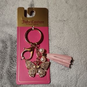 Juicy Couture Gold Butterfly Keyring with Light Pink Tassel and Pearls